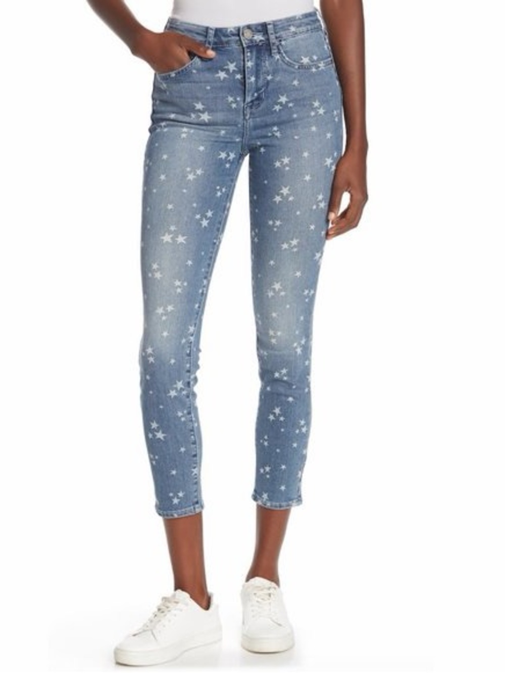 William Rast Light Blue Star-Print Cropped Skinny Jeans